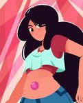  black_hair dark_skin fusion gem midriff shirt solo steven_universe stevonnie_(steven_universe) uzuluna 