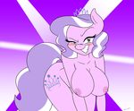  abstract_background aged_up anthro big_breasts blue_eyes blush breasts cutie_mark diamond_tiara_(mlp) equine female friendship_is_magic fur hair horse long_hair looking_at_viewer mammal my_little_pony mysteryfanboy718 nipples pink_fur pony smile solo tiara two_tone_hair 