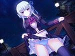  1girl black_legwear brooch female game_cg ibaragi_ai jabot jewelry lingerie outdoors panties shirahane_nao sky solo sucre thighhighs underwear 