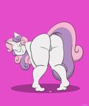  aged_up anthro bedroom_eyes blush equine female friendship_is_magic fur green_eyes hair half-closed_eyes horn long_hair looking_at_viewer looking_back mammal my_little_pony mysteryfanboy718 presenting pussy pussy_juice raised_tail rear_view smile solo sweetie_belle_(mlp) two_tone_hair unicorn white_fur 