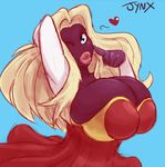  &lt;3 anthro big_breasts big_lips blonde_hair blue_eyes breasts carmessi collaboration drbigt female hair huge_breasts jynx long_hair looking_at_viewer nintendo one_eye_closed plain_background pok&eacute;mon solo video_games wink 