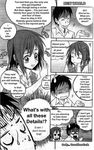  1girl :d comic greyscale hard_translated lore_factor's_high_school monochrome open_mouth smile speech_bubble talking thai 