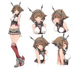  1girl bare_shoulders blush breasts brown_hair expressions gloves green_eyes hairband headgear kantai_collection kyara36 looking_at_viewer midriff miniskirt mutsu_(kantai_collection) navel one_eye_closed short_hair skirt solo thighhighs wink winking 