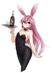  animal_ears bad_id bad_pixiv_id bare_shoulders blush borrowed_character bottle bow bowtie breasts bunny_ears bunny_girl bunny_tail bunnysuit cleavage cocktail_glass cup detached_collar drinking_glass long_hair looking_at_viewer medium_breasts original pantyhose pink_hair red_eyes sakura_inu simple_background smile solo tail tray white_background wrist_cuffs 