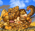  2015 anthro balls big_breasts breast_bite breasts erection feline female fur giraffe interspecies lion male male/female mammal nipples nude open_mouth penis predator/prey_relations sex tongue zp92 