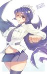  1girl breasts female filia_(skullgirls) large_breasts long_hair miniskirt navel necktie open_mouth parasite red_eyes ryuji_(red-truth) samson_(skullgirls) skirt skullgirls solo thick_thighs thighhighs 