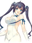  black_hair blue_eyes blue_ribbon breasts dress dungeon_ni_deai_wo_motomeru_no_wa_machigatteiru_darou_ka hestia_(danmachi) kinoko large_breasts long_hair rei_no_himo ribbon solo twintails white_dress 