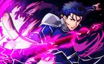  bad_id bad_pixiv_id blue_hair earrings fate/stay_night fate_(series) gae_bolg highres jewelry lancer long_hair male_focus ponytail red_eyes shimo_(s_kaminaka) solo 