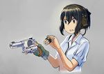  black_eyes black_hair bullet erica_(naze1940) fingerless_gloves gloves gun handgun headphones holding holding_gun holding_weapon md5_mismatch original reloading revolver s&amp;w_500 shirt simple_background solo speedloader sweat t-shirt trigger_discipline weapon 