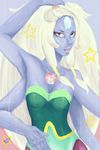  absurdres blue_skin extra_arms forehead_jewel fusion gem highres opal_(steven_universe) solo steven_universe white_hair 