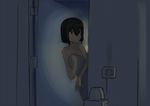  black_eyes black_hair darkness door doorway erica_(naze1940) looking_outside md5_mismatch naked_towel open_mouth original short_hair solo towel wet 