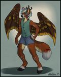  2015 ambiguous_gender anthro antlers aven-fawn cervine clothed clothing deer ekbellatrix feathers girly green_eyes hair hooves horn long_hair mammal multicolored_hair peryton solo spots standing tailbell wings 