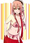  bare_shoulders blush bra breasts headphones large_breasts long_hair navel nippleless_clothes nipples nitroplus pink_hair potato_(oriha94) red_eyes smile solo super_sonico thighhighs underwear 