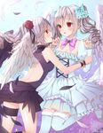 angel_wings bad_id bad_pixiv_id canape_(canape0130) dress drill_hair dual_persona idolmaster idolmaster_cinderella_girls kanzaki_ranko long_hair open_mouth red_eyes rosenburg_engel silver_hair thighhighs twin_drills twintails wings 