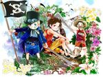  3boys bird blonde_hair blue_eyes brothers brown_eyes cravat flag freckles hat male male_focus missing_tooth monkey_d_luffy multiple_boys one_piece portgas_d_ace sabo_(one_piece) scar shorts siblings straw_hat tank_top top_hat torn_clothes trio younger 