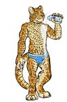  2015 abs anthro balls briefs bulge claws clothed clothing feline fur green_eyes half-dressed leopard looking_at_viewer male mammal milk muscles paws pecs smile solo spots standing tape_(artist) topless underwear vpl wet whiskers 