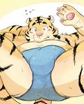  2015 anthro balls blush briefs butt clothed clothing feline half-dressed lying male mammal nissei_(artist) on_back paws presenting presenting_hindquarters spreading stripes tiger topless underwear vpl whiskers 