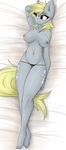  2015 areola bed blonde_hair breasts clothing cutie_mark derpy_hooves_(mlp) equine female friendship_is_magic hair lying mammal my_little_pony navel ninjapony nipples on_back panties pose solo thong underwear yellow_eyes 