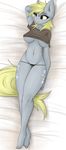  2015 anthro anthrofied bed blonde_hair breasts cleavage clothed clothing cutie_mark derp_eyes derpy_hooves_(mlp) equine female friendship_is_magic hair lying mammal my_little_pony ninjapony panties shirt solo thong under_boob underwear yellow_eyes 