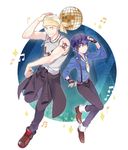  1girl blonde_hair blue_hair cabbie_hat dancing disco_ball fingerless_gloves gloves hat headband necktie persona persona_4 persona_4:_dancing_all_night persona_dancing school_uniform sen_nai shirogane_naoto short_hair tatsumi_kanji 