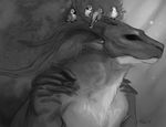  2015 anthro birds dragon fur guardian leaves male mask monochrome portrait rhyu scalie shaded sketch solo tree 