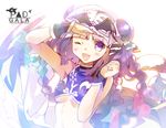  ;d bat_wings blush braid breasts cat_hair_ornament double_bun fang hair_ornament haku_(p&amp;d) heco_(mama) long_hair medium_breasts midriff multicolored_hair one_eye_closed open_mouth purple_eyes purple_hair puzzle_&amp;_dragons smile solo tail tiger_tail twin_braids two-tone_hair underboob white_hair wings 