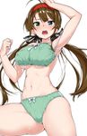  :o arm_up armpits bangs blue_eyes blunt_bangs blush bow bow_bra bow_panties bra breasts brown_hair cameltoe covered_nipples cowboy_shot green_bra green_eyes green_panties groin_tendon hair_ribbon hairband heterochromia hips large_breasts long_hair looking_at_viewer low_twintails navel open_mouth panties pyz_(cath_x_tech) ribbon ryoubi_(senran_kagura) senran_kagura senran_kagura_shinovi_versus solo spread_legs strap_slip sweat tears twintails underboob underwear underwear_only very_long_hair 