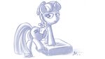  2015 bedroom_eyes butt cutie_mark equine female feral friendship_is_magic hair half-closed_eyes horn mammal monochrome my_little_pony one_leg_up pussy pussy_juice smile solo sugar_belle_(mlp) tongue unicorn vsdrawfag 