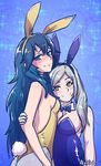  akairiot animal_ears ass black_hair blue_eyes blush bow bowtie breasts bunny_ears bunny_girl bunny_tail bunnysuit cleavage commentary detached_collar fake_animal_ears female_my_unit_(fire_emblem:_kakusei) fire_emblem fire_emblem:_kakusei fishnet_pantyhose fishnets grey_hair hairband height_difference hug large_breasts long_hair lucina multiple_girls my_unit_(fire_emblem:_kakusei) orange_eyes pantyhose sideboob small_breasts tail twintails waist_hug wrist_cuffs 