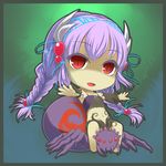  bad_id bad_pixiv_id chibi duel_monster hair_ornament insect_girl juunisan_(nsitnmsng2bn) looking_at_viewer lowres midriff monster_girl navel open_mouth purple_hair red_eyes spider_girl traptrix_atrax twintails yuu-gi-ou 