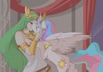  ajin blush breasts crossover deity duo equine eyes_closed feathers female female/female friendship_is_magic green_hair hair hair_ornament horn human interspecies jewelry kid_icarus kissing long_hair mammal multicolored_hair my_little_pony necklace nipples palutena princess_celestia_(mlp) pussy pussy_juice winged_unicorn wings 