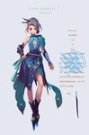  absurdres asymmetrical_clothes bare_shoulders blue_dress boots breasts cleavage cleavage_cutout dress gauntlets hair_up highres jinyuan712 medium_breasts pink_eyes pixiv_fantasia pixiv_fantasia_t sash silver_hair solo translation_request 