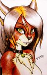  anthro bell braided_hair breasts canine cleavage close-up clothed clothing collar facial_piercing fox fur green_eyes hair invalid_tag kevin_s_rollins lip_piercing mammal piercing portrait smile tuft 