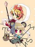  animal_ears bad_id bad_pixiv_id basket bishamonten's_spear blonde_hair grey_hair hair_ornament jewelry mouse mouse_ears mouse_tail multiple_girls nazrin pendant polearm red_eyes shawl shiwasu_horio short_hair spear tail toramaru_shou touhou weapon yellow_eyes 