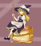  bad_id bad_pixiv_id biscuit blonde_hair braid broom food hat kirisame_marisa long_hair solo touhou witch_hat yellow_eyes za_(hosi)_minchi 