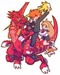  1girl bashin_toppa battle_spirits battle_spirits:_shounen_toppa_bashin card dog dragon holding holding_card mecha meganeko_(battle_spirits) nakayama_tooru 