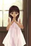  brown_eyes brown_hair child copyright_request dress long_hair natori_(natorism) solo steepled_fingers 