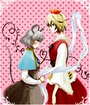  animal_ears bad_id bad_pixiv_id banned_artist blonde_hair blush grey_hair hair_ornament height_difference jewelry mouse_ears mouse_tail multiple_girls nazrin pendant polka_dot polka_dot_background profile red_eyes ria shawl short_hair tail toramaru_shou touhou yellow_eyes yuri 