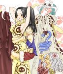  2girls adjusting_hair amazon armpits black_eyes black_hair blush boa_hancock breasts cocotri earrings elder_nyon hat height_difference hug jewelry large_breasts long_hair monkey_d_luffy multiple_girls one_piece salome_(one_piece) scar sideboob skull snake staff straw_hat 