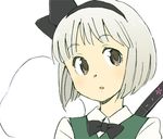  black_hairband ghost grey_eyes hairband hitodama katou_haruaki konpaku_youmu konpaku_youmu_(ghost) ribbon short_hair silver_hair solo sword touhou weapon 