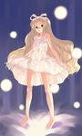  barefoot blonde_hair child copyright_request dress hair_ribbon long_hair natori_(natorism) ribbon solo 