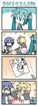  &gt;_&lt; 2boys 4koma chibi chibi_miku closed_eyes comic food hatsune_miku ice_cream kagamine_len kaito minami_(colorful_palette) multiple_boys silent_comic twintails vocaloid |_| 