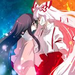  eye_contact fire fujiwara_no_mokou houraisan_kaguya long_hair looking_at_another machiko_(beard) multiple_girls ribbon sketch touhou 