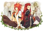  asch flower flower_(symbol) gloves green_eyes ivy luke_fon_fabre male_focus multiple_boys nanatomi_yuki red_hair surcoat sword tales_of_(series) tales_of_the_abyss weapon 