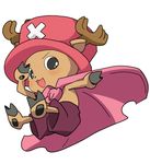  antlers brown_eyes cape hat meiro_(yuu) no_humans one_piece pink_hat simple_background smile tony_tony_chopper 