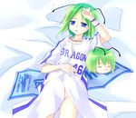  antennae asahina blue_eyes clothes_writing green_hair groin jewelry lying necklace no_panties sleeping sleepy sportswear touhou wriggle_nightbug yukkuri_shiteitte_ne 