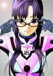  absurdres adjusting_eyewear blue_eyes bodysuit evangelion:_2.0_you_can_(not)_advance glasses highres lips makinami_mari_illustrious neon_genesis_evangelion pink_bodysuit plugsuit purple_hair rebuild_of_evangelion sagatsune solo twintails 