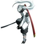  blazblue hakumen highres long_hair male_focus mask nichisogawa_asaryo sheath silver_hair solo sword weapon white_background 