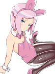  animal_ears blue_eyes blush bunny_ears bunnysuit fishnet_pantyhose fishnets flat_chest hijiri_rei oozora_momo otenki_studio pantyhose pink_hair short_hair solo tail 