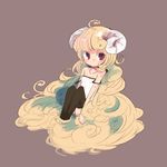  blonde_hair blush curly_hair horns kanikama long_hair monster_girl original purple_eyes sheep sheep_girl solo thighhighs very_long_hair 